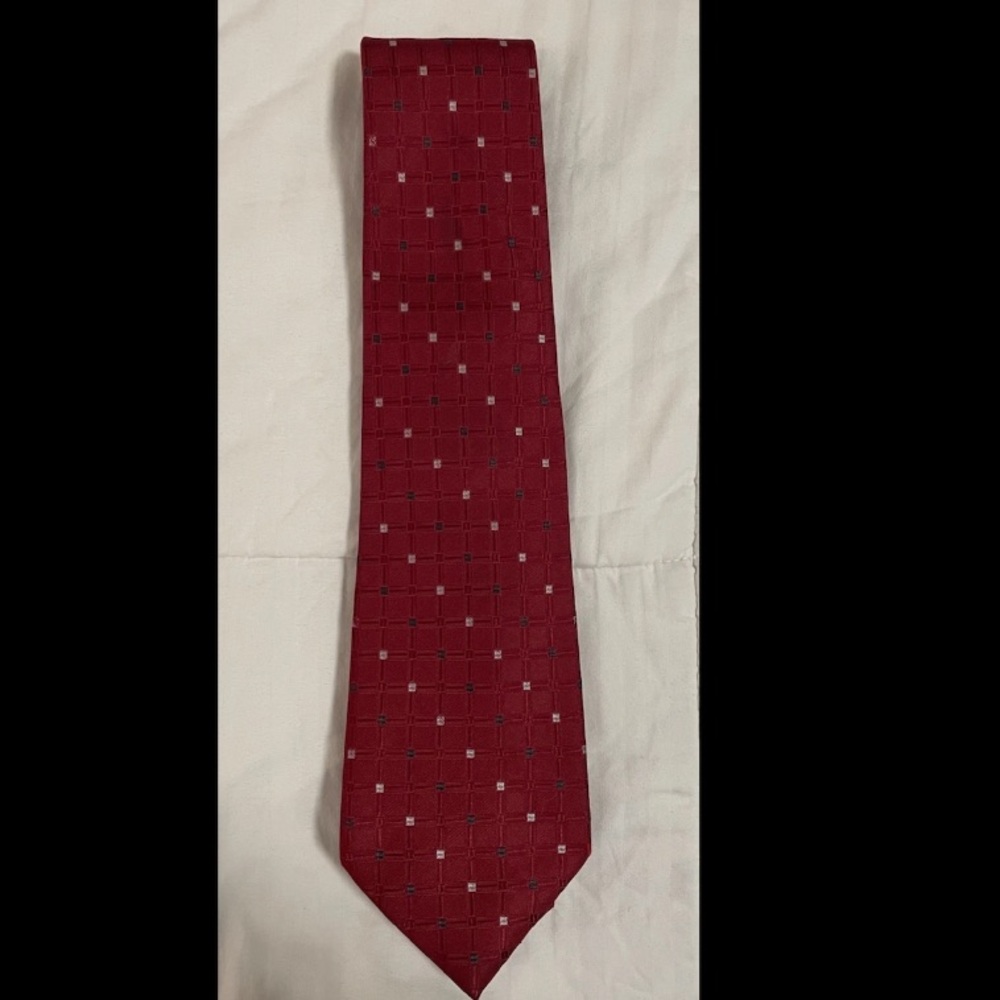 Bugatti Necktie Red White Blue Geometric 100% Silk Square EUC Classic Modern